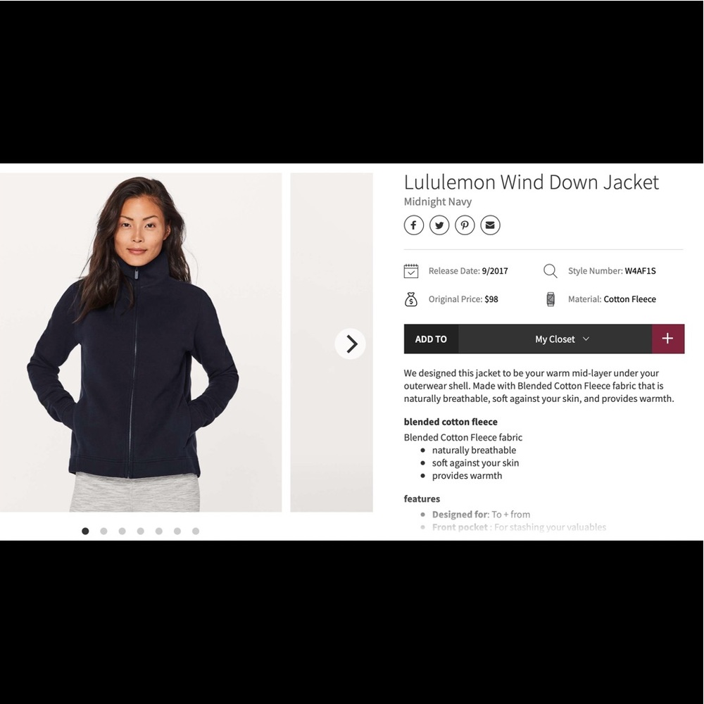 Lululemon Wind Down Jacket - size 8